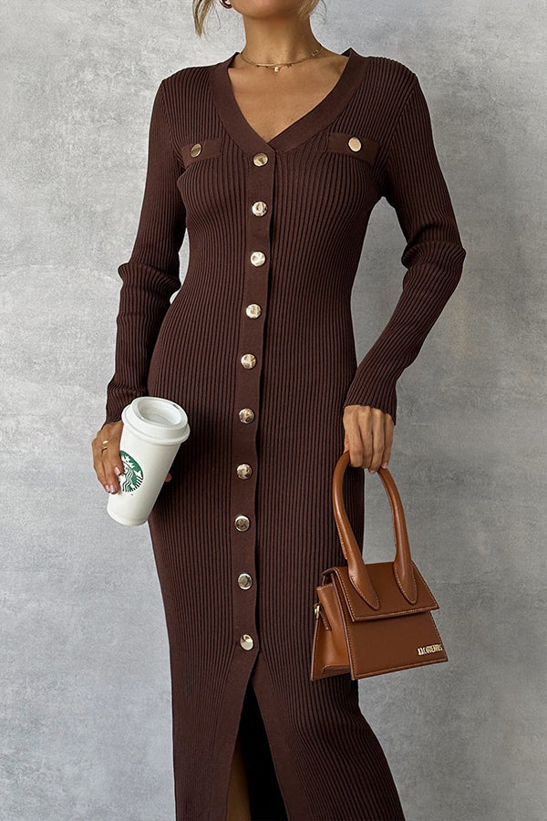 Kennedy® | Schokoladenfarbenes Strick-Midikleid