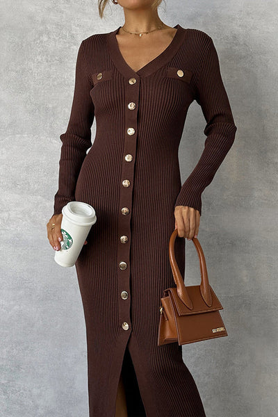 Kennedy® | Schokoladenfarbenes Strick-Midikleid
