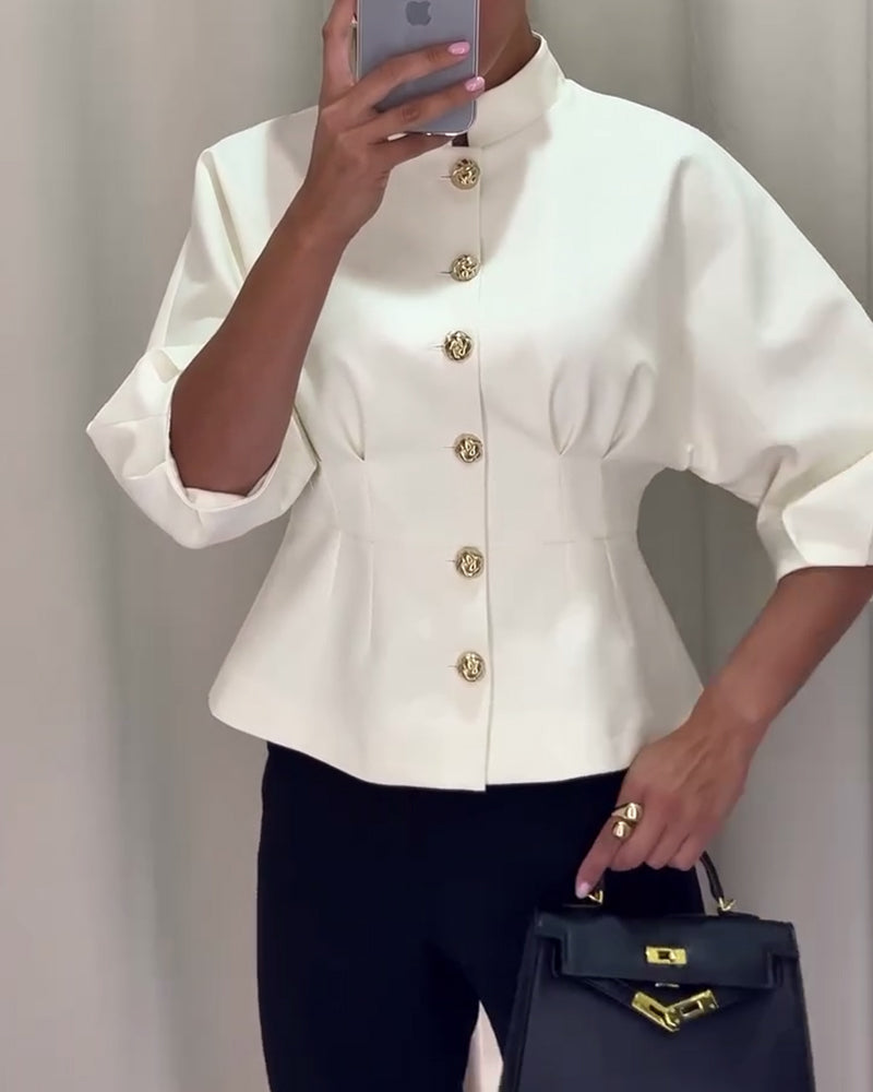 Elegante Taillenbluse | Goldknopf-Detail | Figurschmeichelnder Schnitt