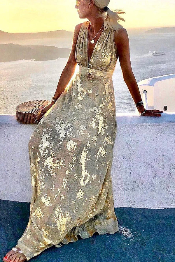 Sofia® | Langes Kleid mit V-Ausschnitt und goldenen Pailletten