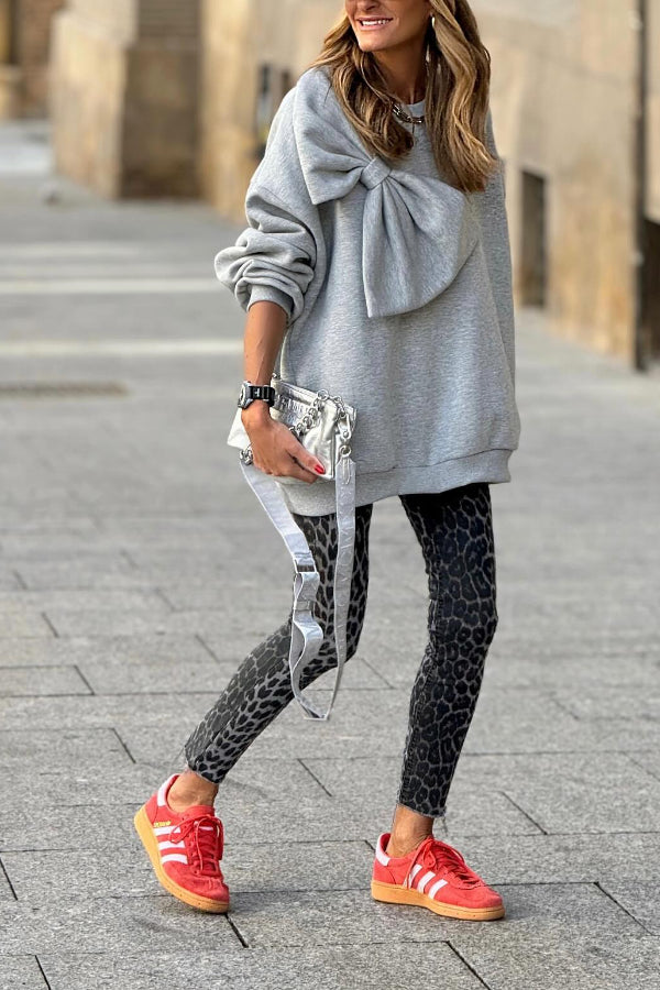 Fernanda® | Graues Maxi-Sweatshirt mit Schleife