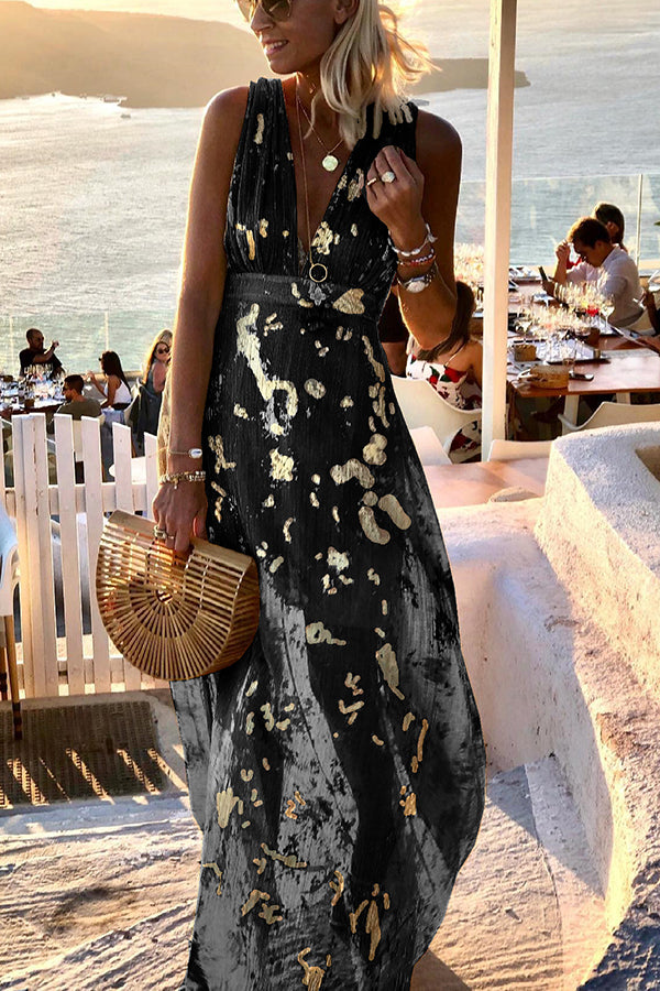 Sofia® | Langes Kleid mit V-Ausschnitt und goldenen Pailletten
