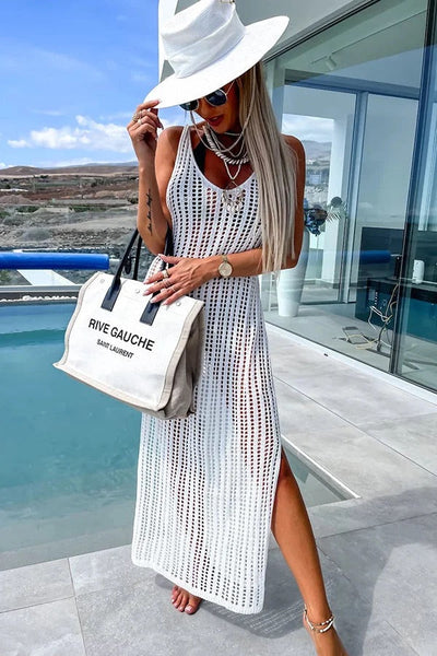 Fabiana® | Deserted Island – Überkreuztes Häkelstrick-Maxikleid auf der Rückseite