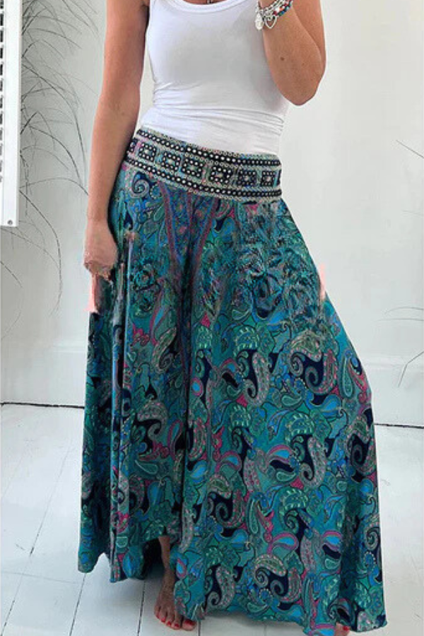 Eugenia® | Leichte Hose mit Ethno-Paisley-Print, elastischem Patchwork-Taillenbund und Taschen