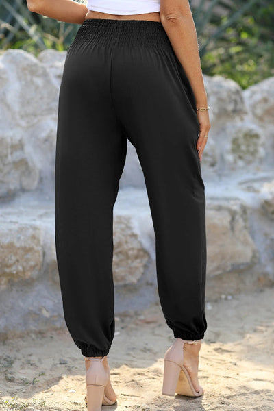 Teresa® | Schwarze, gesmokte Jogginghose mit hoher Taille und Taschen