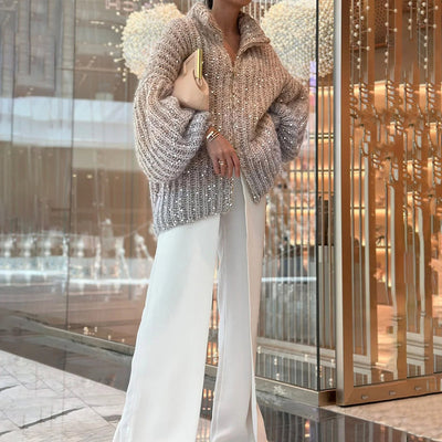 Oversize-Strickjacke | Glanz-Effekt | Eleganter Komfort