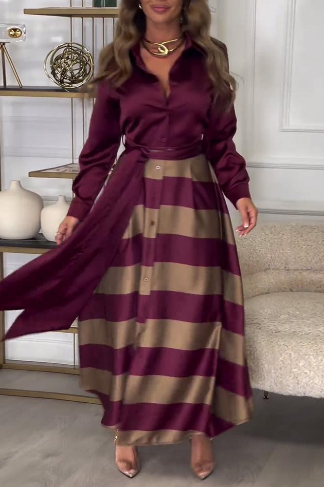 Hemdblusenkleid mit Gürtel | Streifendesign | Satin-Finish
