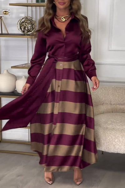 Hemdblusenkleid mit Gürtel | Streifendesign | Satin-Finish