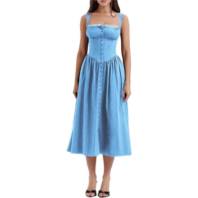 Eya | Schwarzes Midi-Sommerkleid