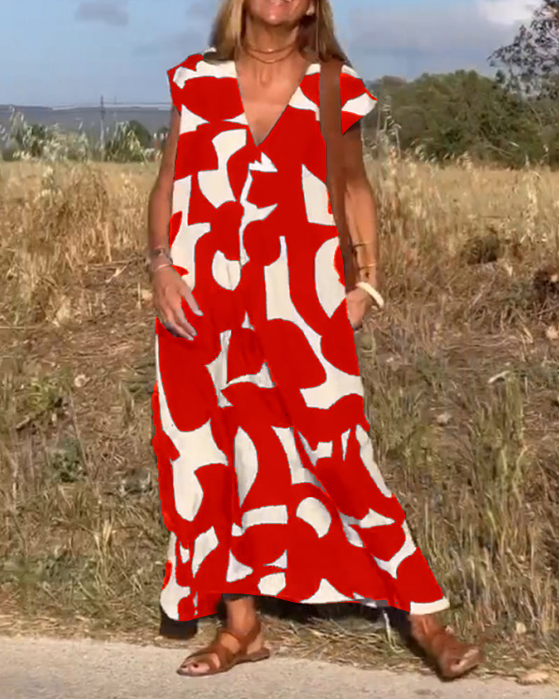 Selena® | Langes bedrucktes Kleid mit kurzen Ärmeln