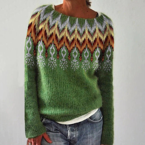 Modischer Print-Rundhals-Pullover für Damen