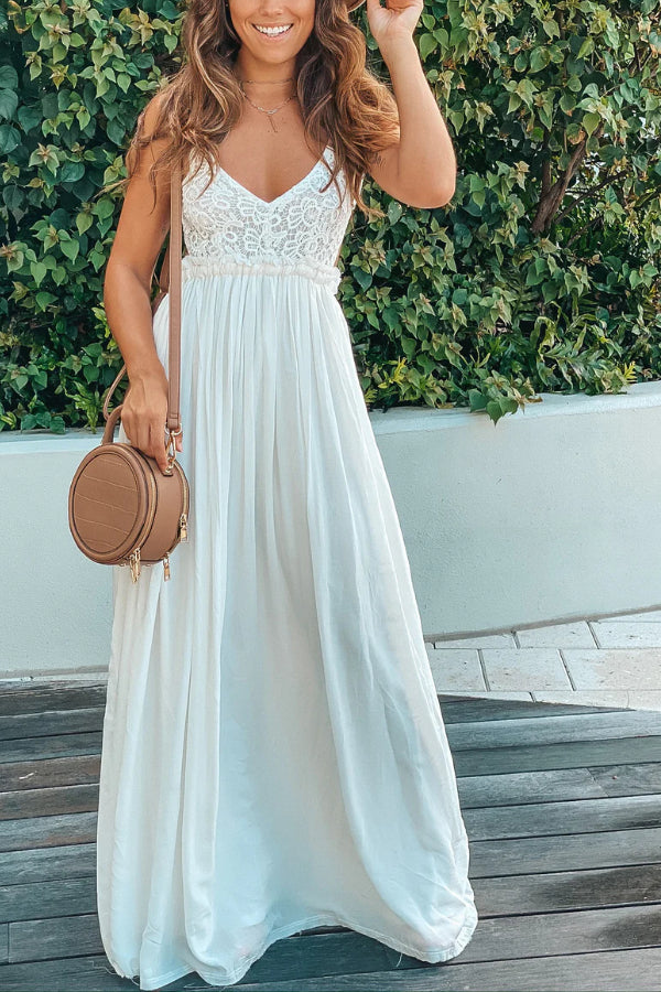 Amparo® | Off-White-Maxikleid mit offenem Rücken und ausgefranstem Saum
