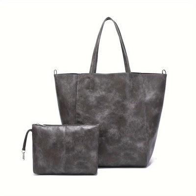 Shopper-Tasche mit Kosmetiktasche | Kunstleder | Minimalistisches Design