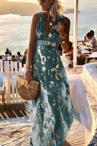 Sofia® | Langes Kleid mit V-Ausschnitt und goldenen Pailletten