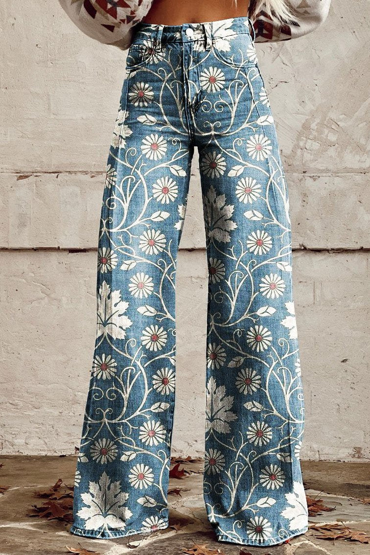 Daisy | High-Waist Wide-Leg Blumen-Jeans