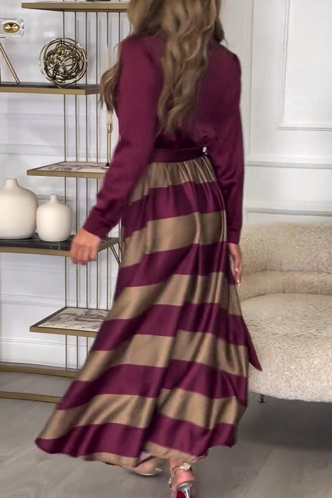 Hemdblusenkleid mit Gürtel | Streifendesign | Satin-Finish