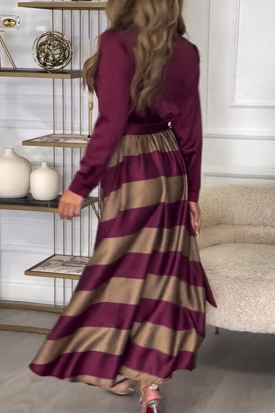 Hemdblusenkleid mit Gürtel | Streifendesign | Satin-Finish