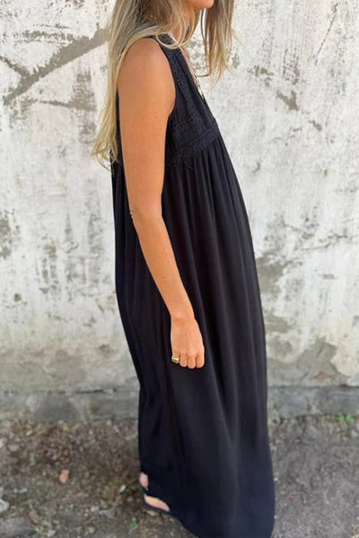 Laia® | Ärmelloses schwarzes Spitzenkleid mit V-Ausschnitt