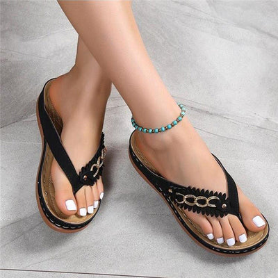 Sandstone | Keilsandalen mit Blumendekoration für Damen