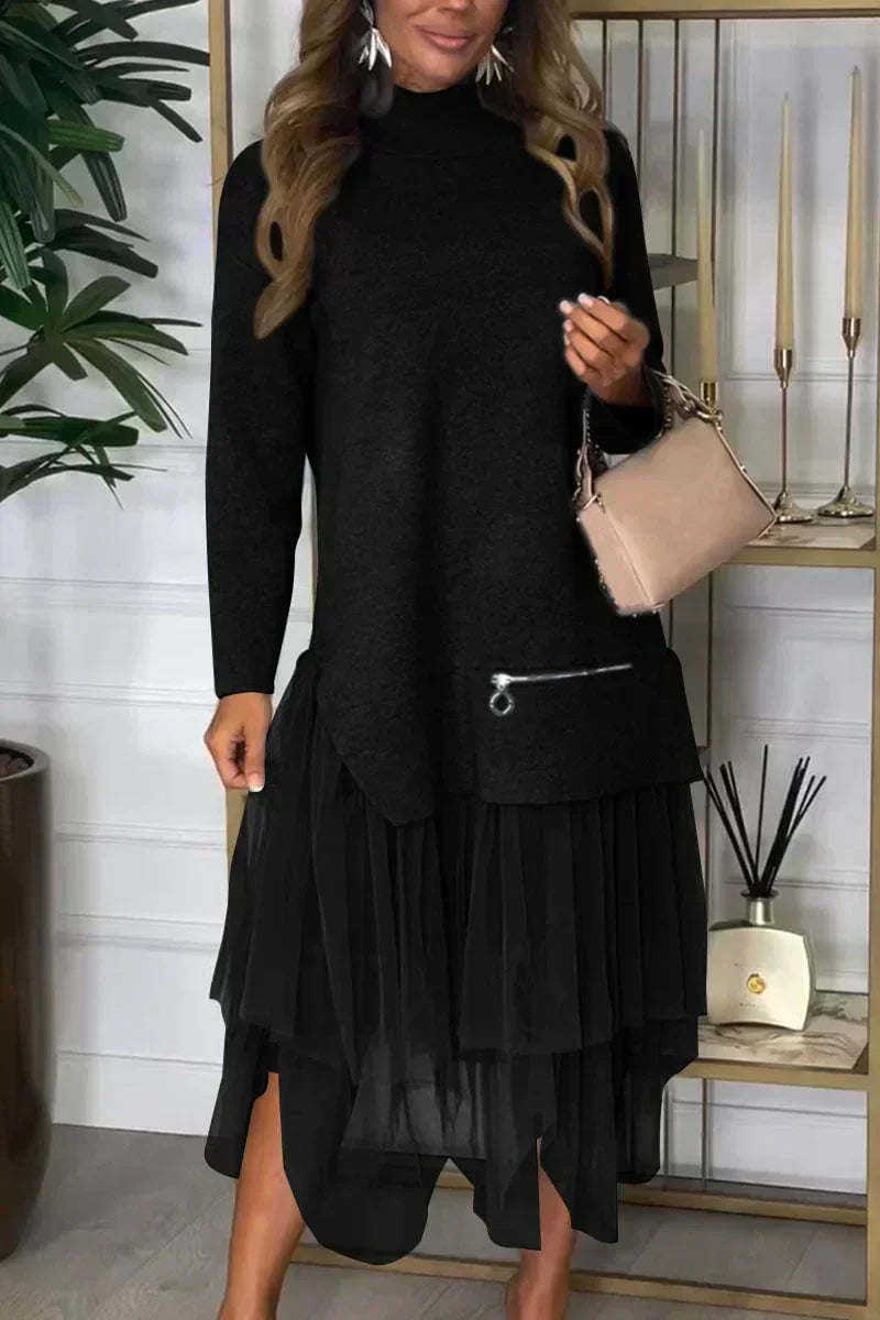 Kleid mit Rollkragen | Tüllrock | Layering-Design mit Reißverschlussdetail