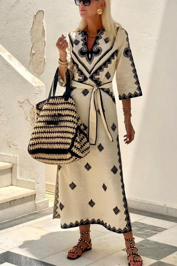 Lorena® | Modisches bedrucktes Leinen-Bohemian-Kleid