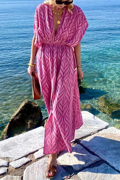 Adriana® | Bedrucktes Kimono-Strand-Maxikleid mit Kordelzug-Design