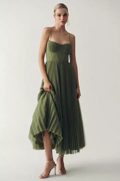 Amara™ Bustier-Plissee-Tüll-Fit-&-Flare-Midi-Kleid