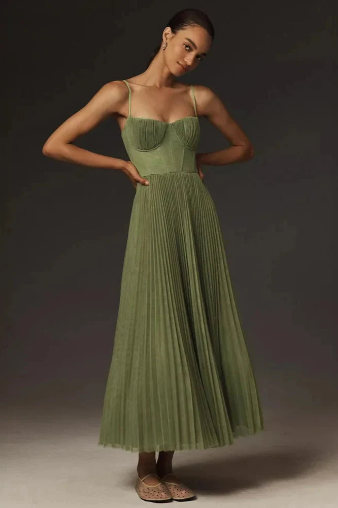 Plissiertes Midikleid | Spaghettiträger | Romantisch & Elegant