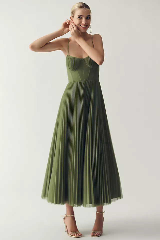 Amara™ Bustier-Plissee-Tüll-Fit-&-Flare-Midi-Kleid