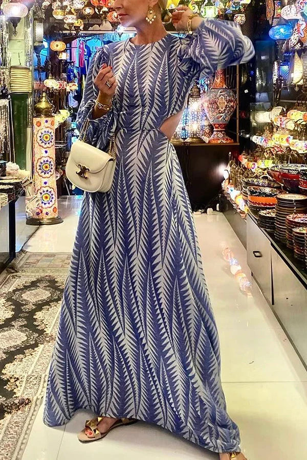 Daniela® | Rückenfreies Maxikleid mit geometrischem Print, ausgeschnittenem elastischem Bund