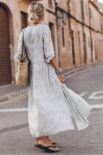 Elena® | Mehrfarbiges, geblümtes Maxikleid mit Schlitzen und V-Ausschnitt