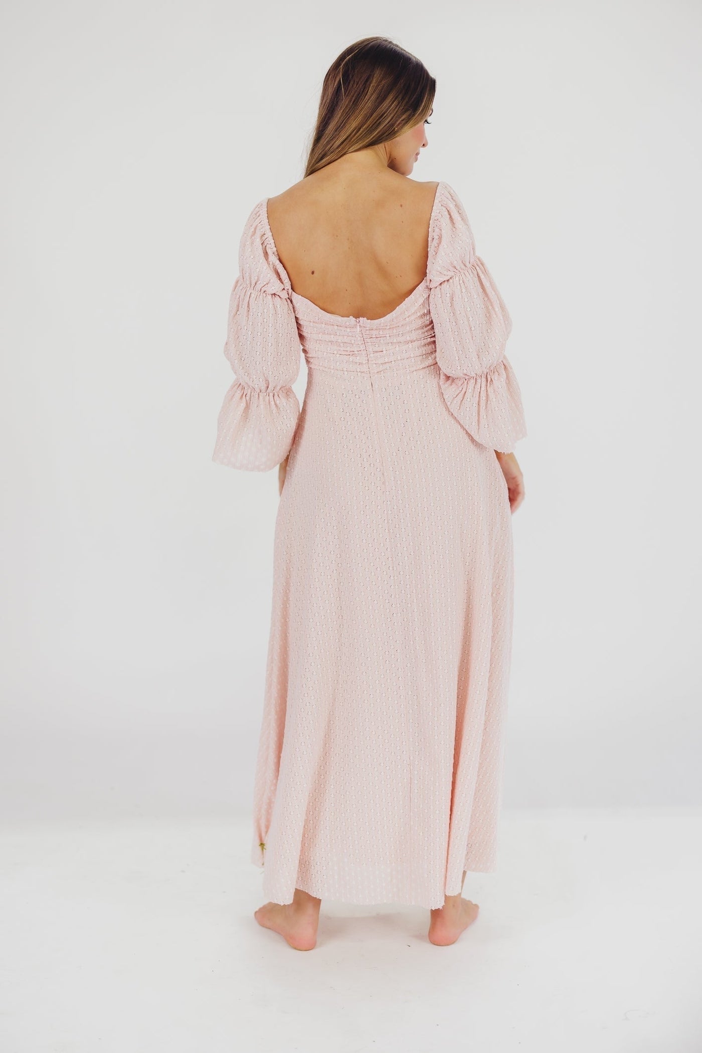 Corrine maxikleid mit gestuften armeln und taschen in ballerina pink - bump friendly