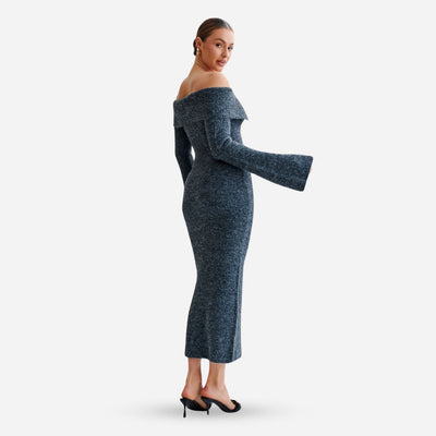 Schulterfreies Strickkleid | Figurbetont | Eleganter Häkchenverschluss