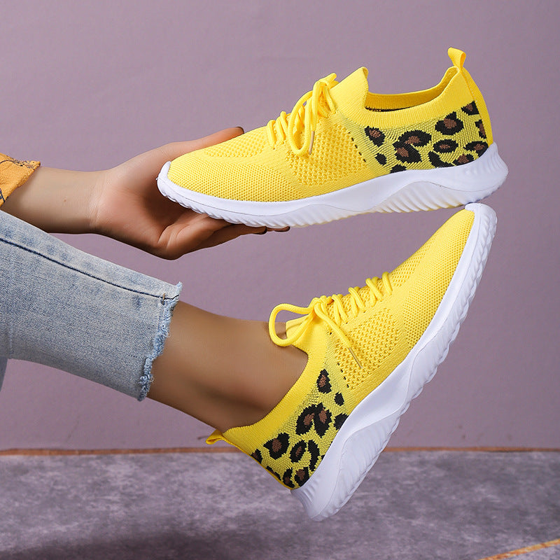 Heidi-Mode | Atmungsaktive, Schnür-Laufschuhe Pantherdruck