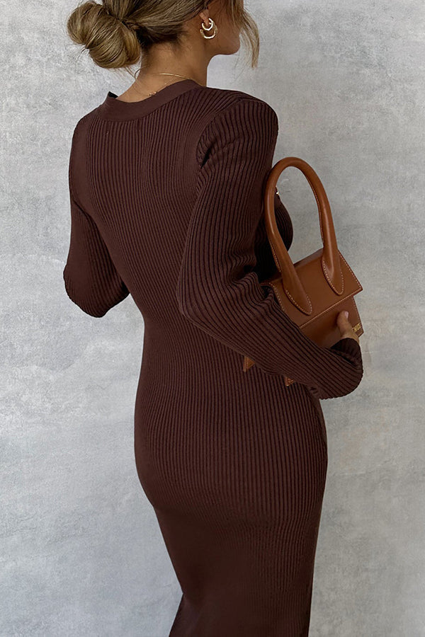 Kennedy® | Schokoladenfarbenes Strick-Midikleid