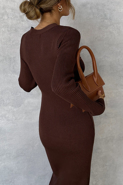 Kennedy® | Schokoladenfarbenes Strick-Midikleid