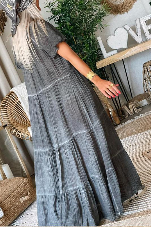 Leonor® | Loses Patchwork-Maxikleid aus Baumwolle und Leinen