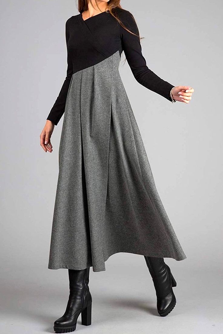 Maxikleid mit Kontrastdesign | Lange Ärmel | Elegant und Modern