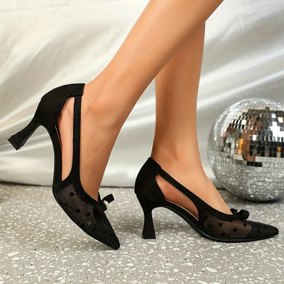 Diane | Mesh High Heels mit Kunstperlen-Schleifenknoten-Detail