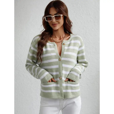 Klassisch gestreifte Strickjacke mit Knopfleiste für Damen