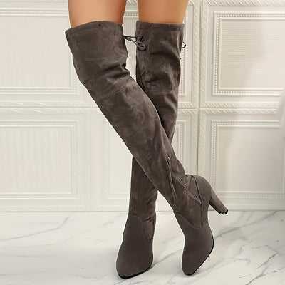 Overknee Stiefel Damen | Mit Blockabsatz und Reißverschluss