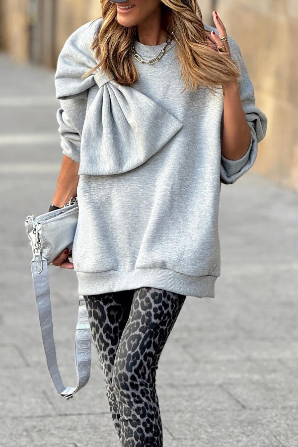 Fernanda® | Graues Maxi-Sweatshirt mit Schleife