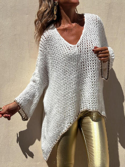 Roxanne® | Gestreifter Strickpullover mit lockeren Verzierungen