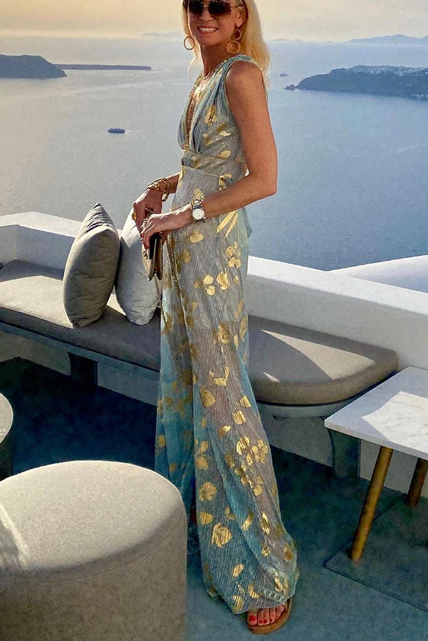 Sofia® | Langes Kleid mit V-Ausschnitt und goldenen Pailletten