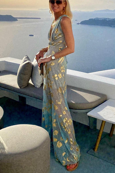 Sofia® | Langes Kleid mit V-Ausschnitt und goldenen Pailletten