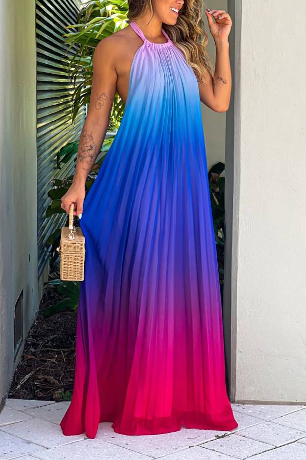 Carmen® | Rosa und lila Neckholder-Maxikleid