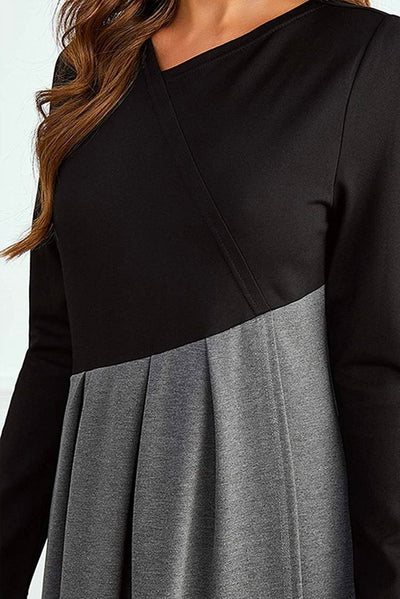 Maxikleid mit Kontrastdesign | Lange Ärmel | Elegant und Modern
