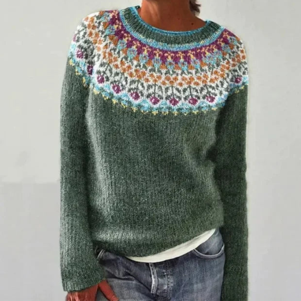 Norweger Grobstrickpullover Damen | Rundhals Langarm Strick