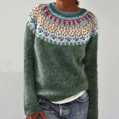 Norweger Grobstrickpullover Damen | Rundhals Langarm Strick