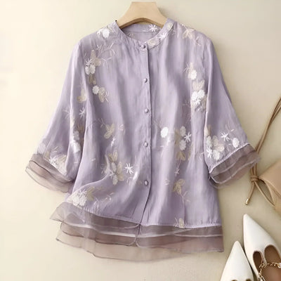 Luftige Bluse mit Stickerei | Halbtransparenter Stoff | Femininer Look